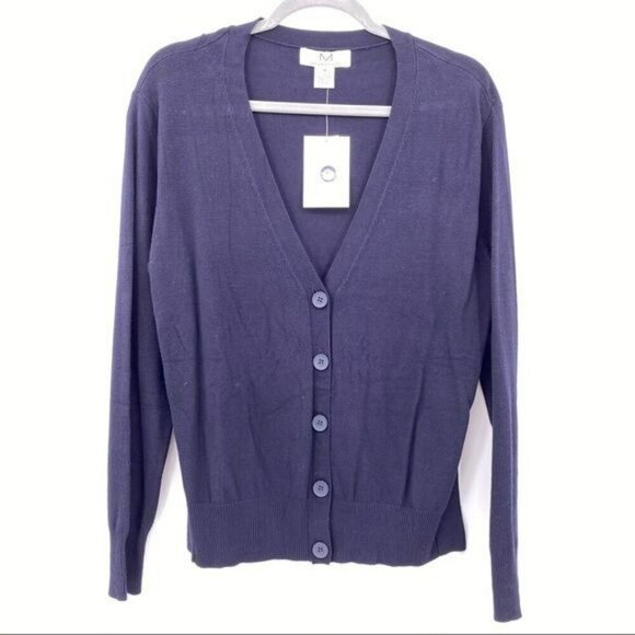 Magaschoni Button Front Navy Blue Cardigan Sweater M Viscose/Nylon Knit - Picture 1 of 8